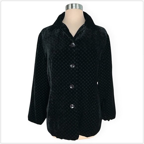Saisumi Black Silk Velvet Burnout Patterned Winter Jacket Coat Size XL ? - Picture 1 of 4